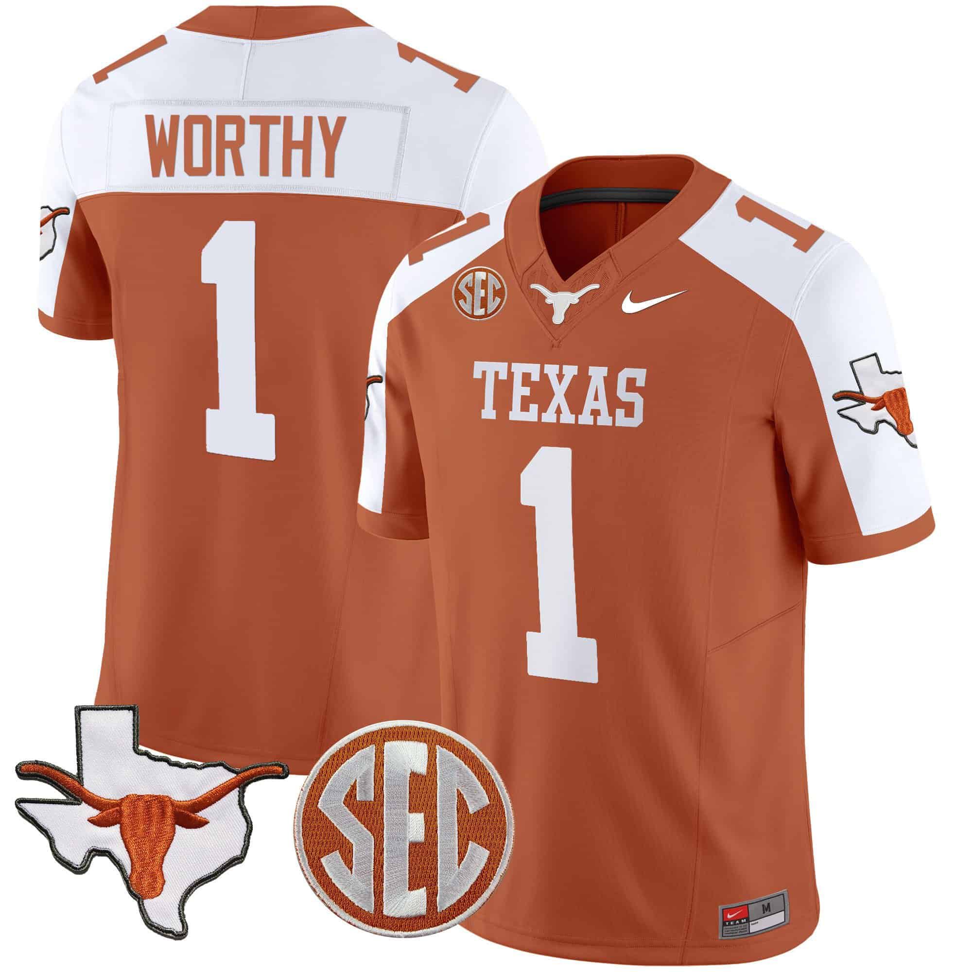 Men Texas Longhorns #1 Worthy Orange 2024 Nike State Map & SEC Patch Vapor NCAA Jersey->indianapolis colts->NFL Jersey